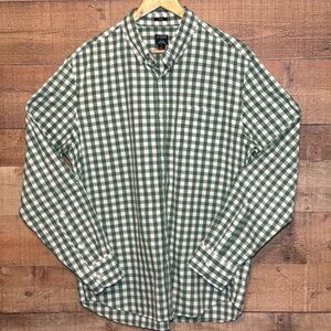 J.Crew Flex Washed Shirt Men's XL Slim Green White Gingham Long Sleeve